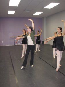 Miss Lindsay teaching a teen ballet class