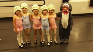 Our Tuesday morning combo class trying on their costumes for their Jaws dance!  Aren't they cute! 
